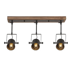 Industrial 3-Light Black Ceiling Track Light - Brown Wood + Black Metal