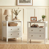 Fluted Nightstand Set of 2 with Charging Station