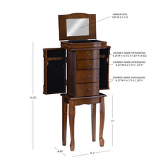 Linon Serena Mirrored Walnut Standing Jewelry Armoire