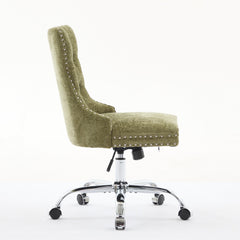 GDFStudio - Modern Chenille Tufted Upholstered Office Chair with Chrome Metal Base with Nailhead Trim and High-Rebound Cushion