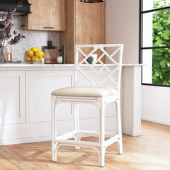 Natural Rattan Handmade Chippendale Single Cushioned Bar Stool by East at Main
