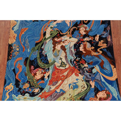 Hand Knotted Oriental Kork Wool Carpet Traditional All-Over Navy Blue & Blues Tabriz Area Rug - 6' 11'' X 4' 9''