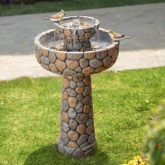 Glitzhome 24-inch Outdoor 2-tier Faux Pebbles Polyresin Birdbath Fountain with Pump