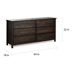 Grain Wood Furniture Shaker-style 6-drawer Solid Wood Dresser