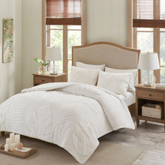 Madison Park Bahari White Tufted Cotton Chenille Palm Duvet Cover Set