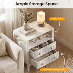 Fluted Nightstand Set of 2 with Charging Station