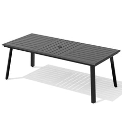 Outdoor All-Aluminum Dining Table with Umbrella Hole for 6-12 Person