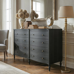 Elegant 8-Drawer Dresser with Solid Wood Legs, Vintage Curved Front Chest of Drawers for Bedroom Storage