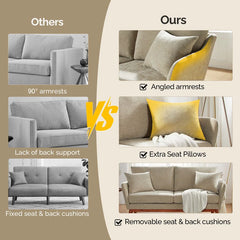Linen Blend Mid-Century Modern Small Spaces Loveseat Two-Seater Sofa With Solid Wood Base