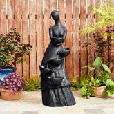Glitzhome 5-Tiered Modern Women Sculpture Polyresin Outdoor Floor Fountain with LED Lights