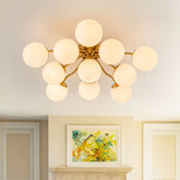 Milky Glass Globe Brass Sputnik Bubble Ceiling Light - 30in Chandelier