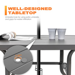 Patio Metal Textilene Dining Set of 5 with Umbrella Hole and High Backrest
