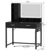 Makeup Vanity Desk with Drawers and Adjustable Lighting Mirror, Vanity Table with Charging Station and Shelves