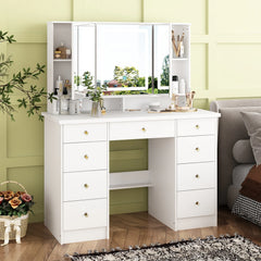 Spacious Vanity Desk with Mirrored Storage Cabinets - A Beauty Oasis