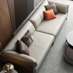 Faux Leather Pillow Top Arm Sofa with Reversible Cushions - 3-seater