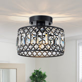 Starsky Luxury Crystal Drum Dimmable Semi Flush Mount Light