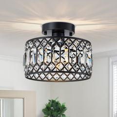 Starsky Luxury Crystal Drum Dimmable Semi Flush Mount Light