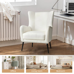 Invidiae Glam Faux Leather Wingback Armchair with Metal Legs Set of 2 by HULALA HOME