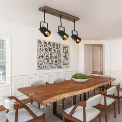 Industrial 3-Light Black Ceiling Track Light - Brown Wood + Black Metal