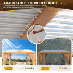 Erommy Outdoor Louvered Pergola Gazebo with Adjustable Aluminum Rainproof Roof and Pull-Down Screen