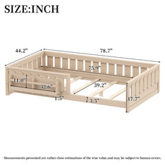 Montessori Toddler Floor Bed Children Daybed Kids Wood Platform Storage Bed with Guardrail and Side Creativity Storage Shelves