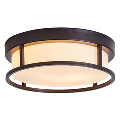 Farmhouse 2-Light Drum Shape Flush Mount Metal Frame Lighting Fixture