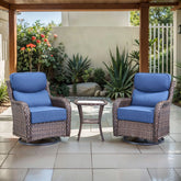 Meyreso 3-Piece Wicker Patio Swivel Glider Chairs with 6-Inch Thick Cushions and Side Table