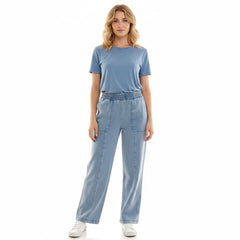Nanette Lepore Bleach Wash Wide Leg Denim-Look Pants
