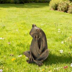 Glitzhome 12''H Resin Bronze Sitting Frog Statue Outdoor Garden Sculpture Decoration