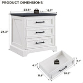 Farmhouse 3-Drawer Nightstand, Wide End Table with Charging Station