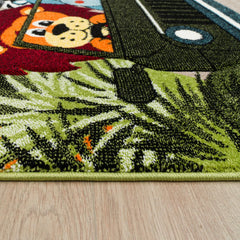 Kids Rug Jungle Safari Motif with Lion Hippo Monkey and Giraffe
