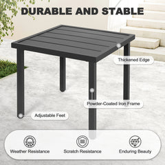 Metal Outdoor Side Table with Slatted Tabletop, Powder-Coated Frame