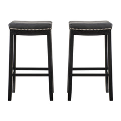 Linon Willamette Backless Barstool with Faux Leather Seat (Set of 2)