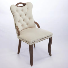 GDFStudio- Velvet Wing-Back Dining Chair with Handmade Tufted Trim & Curved Wood Legs, Set of 2