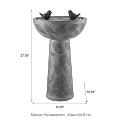 Glitzhome 27.5"H Two Birds Embossed Ceramic LED Birdbath Patio Outdoor Fountain