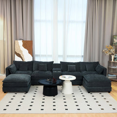 Sofa 144-in Casual Black 6 -seater Reclining Sectional - 8' x 10'