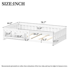 Montessori Toddler Floor Bed Children Daybed Kids Wood Platform Storage Bed with Guardrail and Side Creativity Storage Shelves