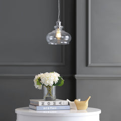 JONATHAN Y Kurtz 9.5" Pharmacy Metal/Glass LED Pendant, Chrome