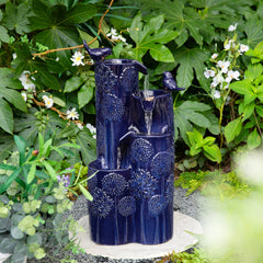 Glitzhome 26"H/ 31"H 4-Tier LED Vase-Shaped Ceramic Outdoor Floor Fountain with Birds/ Lotus