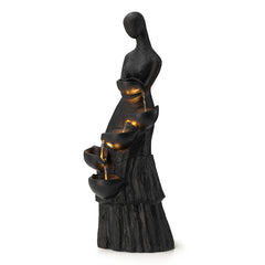 Glitzhome 5-Tiered Modern Women Sculpture Polyresin Outdoor Floor Fountain with LED Lights