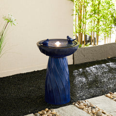 Glitzhome 27.5"H Two Birds Embossed Ceramic LED Birdbath Patio Outdoor Fountain