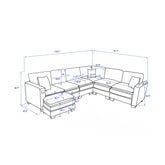 Modern U-Shaped 6-seat Corduroy Modular Sectional Sofa with 1 Ottoman