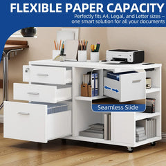 Morin 3 Drawers Wood Mobile File Cabinet with Lock and Adjustable shelves