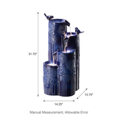 Glitzhome 26"H/ 31"H 4-Tier LED Vase-Shaped Ceramic Outdoor Floor Fountain with Birds/ Lotus
