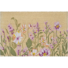 HomeRoots 18" X 30" Brown Green And Purple Floral Outdoor Coir Door Mat - 18.00' X '30.00