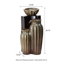 Glitzhome 26.75"H 3-Tiered Fluted Texture Ceramic Outdoor Floor Fountain with LED Lights