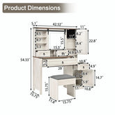 Farmhouse Vanity Desk with Sliding Mirror & Lights, Glass Top Vanity Set