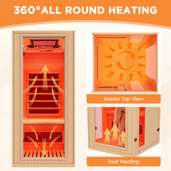 Hemlock Infrared Sauna with Red Light Therapy - Beauty Lamp & 15-Min Fast Warm-Up