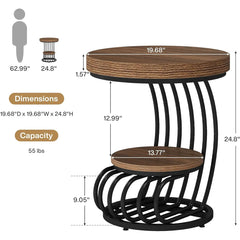 2 Tiers Round End Table with Shelf Storage, Arc-Shaped Side Sofa Table