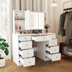 Spacious Vanity Desk with Mirrored Storage Cabinets - A Beauty Oasis
